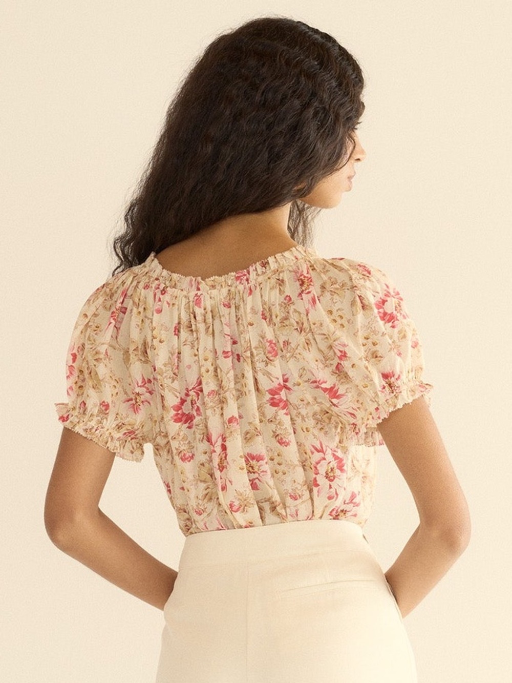 Doen Frederica Cotton Voile Pintuck Ruffle Short Sleeve Top Fleurs De Provence - Picture 4 of 11